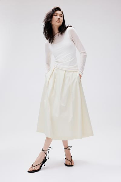 Pleated A-line skirt - Regular waist - Ankle length - Cream - Ladies | H&M GB | H&M (UK, MY, IN, SG, PH, TW, HK)
