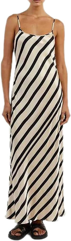 Womens Printed Zebra Stripes Sexy Spaghetti Straps Slim Loose Long Dress Satin Sleeveless Backles... | Amazon (US)