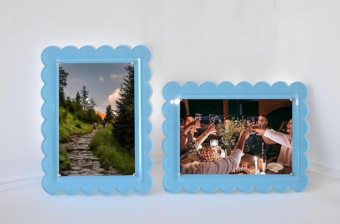 2 Pack of 5 x 7 Blue Acrylic Scalloped Picture Frame, Magnetic Closure with Dual Kickstand Holes ... | Amazon (US)