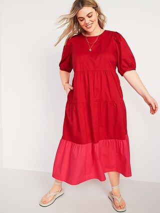 Tiered Two-Tone All-Day Midi Swing Dress for Women | Old Navy (US)