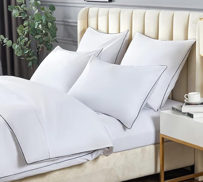 Duvet Cover Twin/Twin XL Set, White with Decorative Black Piping Microfiber Bedding, 1 Zipper Clo... | Amazon (US)