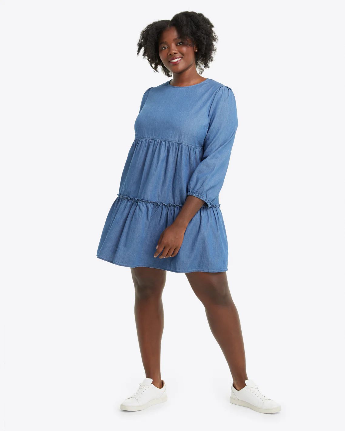 Tiered Trapeze Dress in Chambray | Draper James (US)