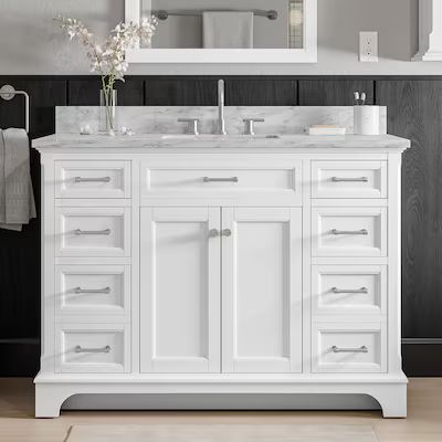 allen + roth Roveland 48-in White Undermount Single Sink Bathroom Vanity with Carrara Natural Mar... | Lowe's