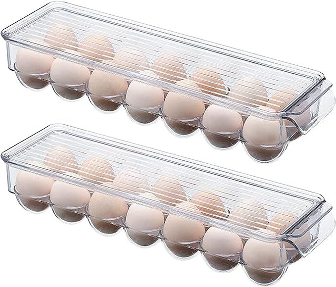 Egg Storage Container for Refrigerator 2 Pack, Egg Tray Holder for Refrigerator with Lid, Clear P... | Amazon (US)