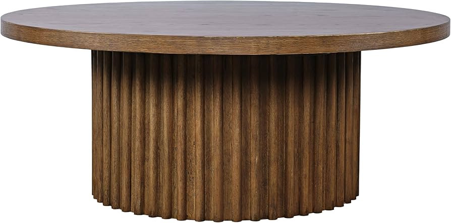 Jofran Auden 40" Round Mid-Century Modern Fluted Pedestal Base Coffee Table with Caster Wheels,Ch... | Amazon (US)