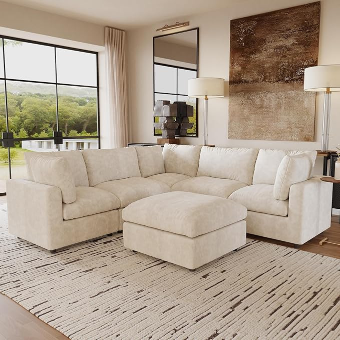 Cloud Couch Modular Sectional Sofa,100.5" V Shaped Couch, Convertible Wide Seater with Ottoman, 6... | Amazon (US)