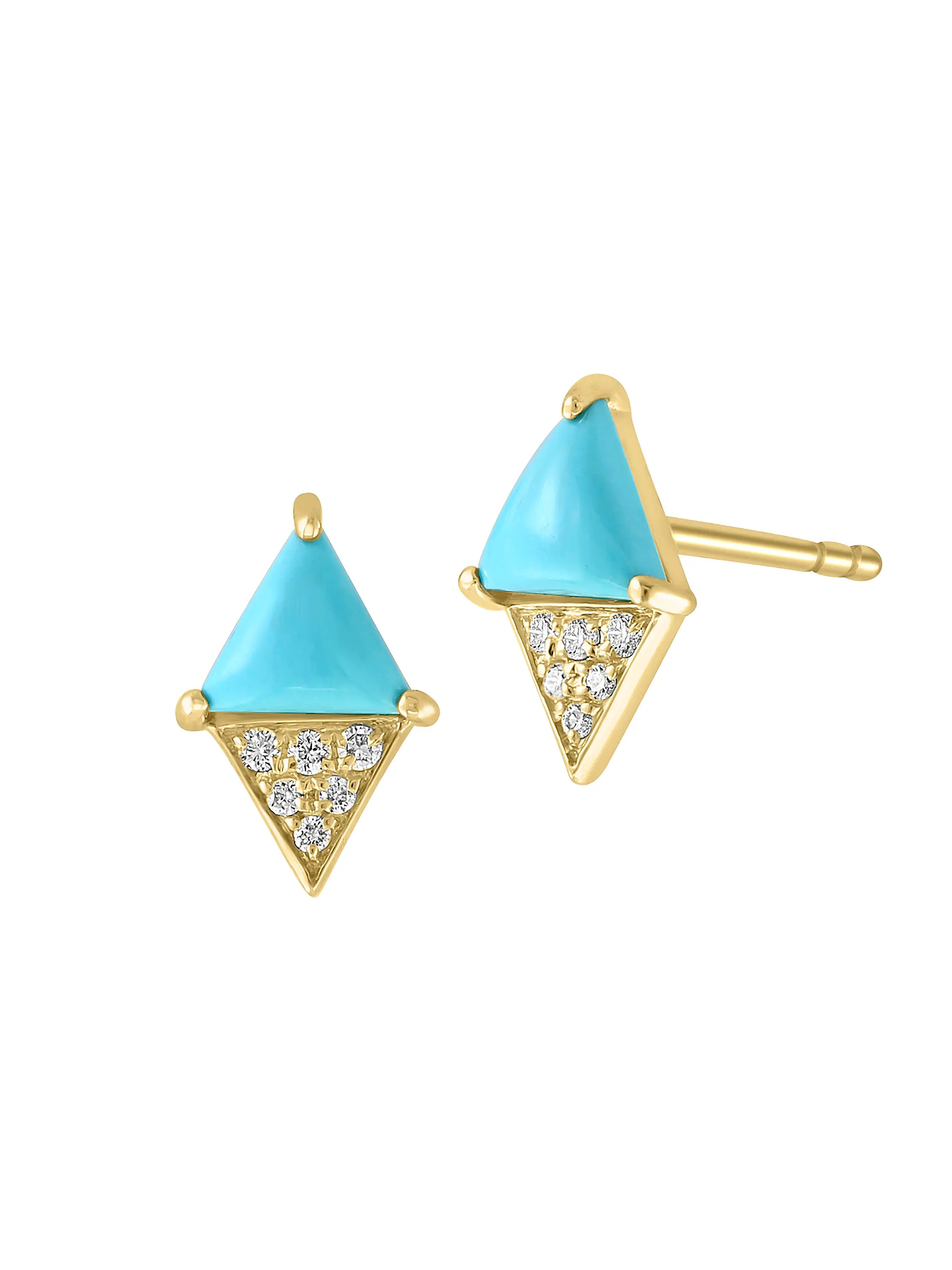 14K Yellow Gold, Turquoise, & 0.06 TCW Diamond Stud Earrings | Saks Fifth Avenue