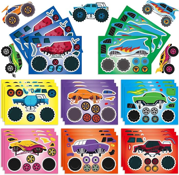 24 Sheets 8.3''×5.9'' Make Your Own Monster Truck Stickers for Toddlers Kids Party Favors, Make ... | Amazon (US)