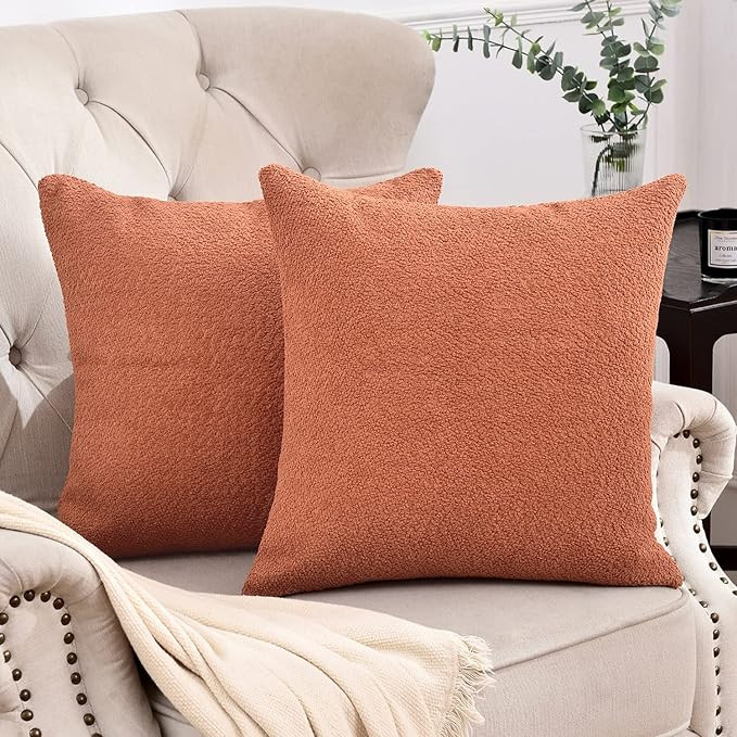 Rythome Burnt Orange Home Decor Boucle Textured Throw Pillow Covers, Rustic Accent Pillow Cases f... | Amazon (US)