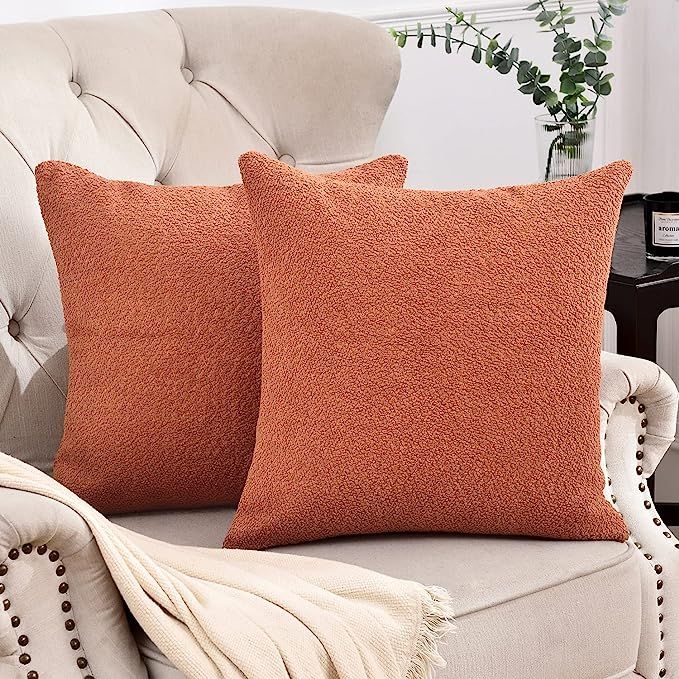 Rythome Burnt Orange Home Decor Boucle Textured Throw Pillow Covers, Rustic Accent Pillow Cases f... | Amazon (US)