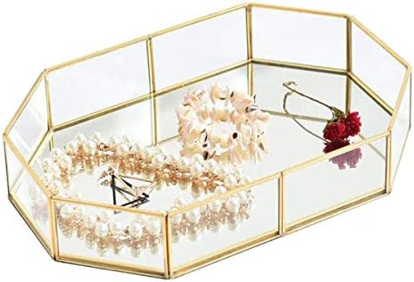 Polbecky Vintage Makeup Jewelry Organizer Mirrored Glass Tray Handmade Home Decorative Metal Vanity  | Amazon (US)