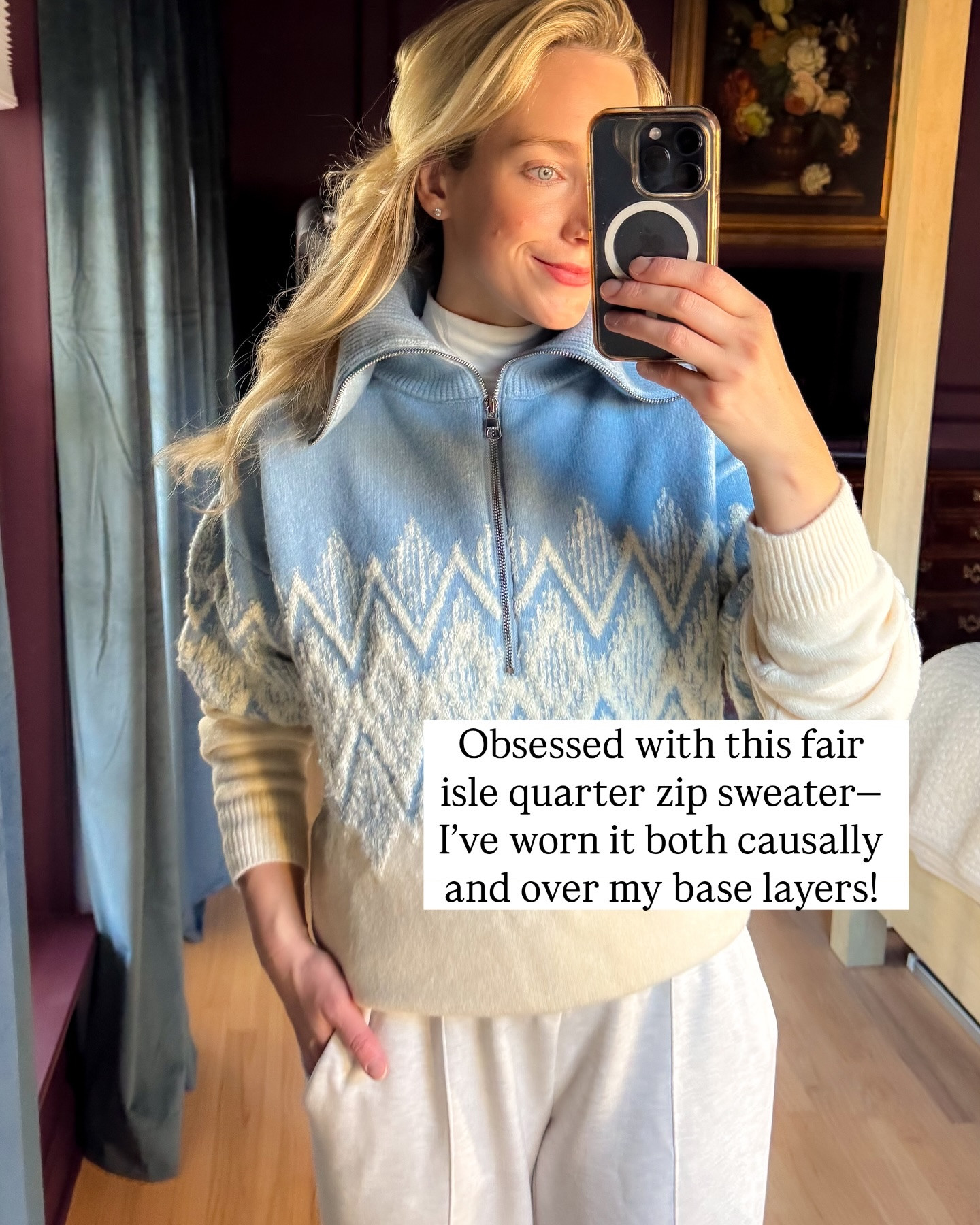 Love this fair aisle sweater ski outfit travel pants varley wide leg pant varley sweater 

#LTKgrwm #LTKSeasonal #LTKootd