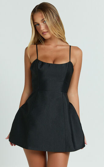 Carolina Mini Dress - Scoop Neck Panel Bodice Dress in Black | Showpo (US, UK & Europe)