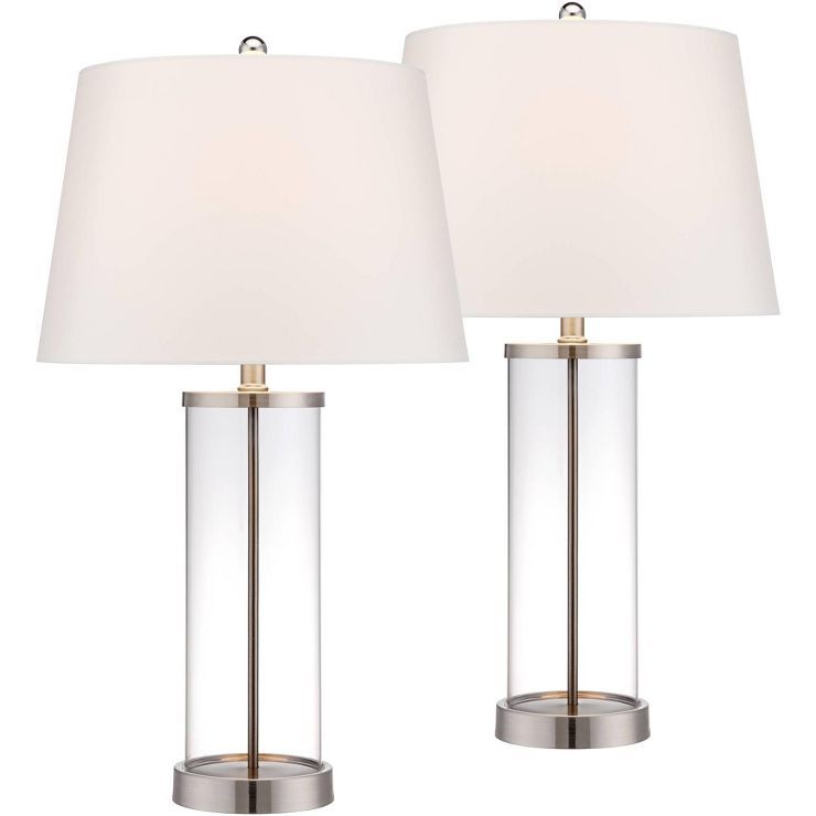 360 Lighting Coastal Table Lamps 26" High Set of 2 Clear Glass Fillable Steel White Tapered Shade... | Target