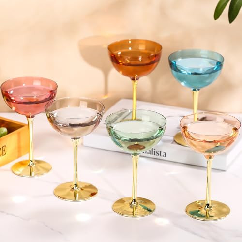 Cyrelwing Colored Martini Glasses Set of 6 colorful Cocktail Glasses|Colored Coupe Glasses Set for Espresso,Martini,Champagne | Amazon (US)