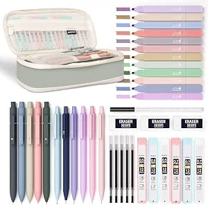 Nicpro 39 PCS Aesthetic School Supplies with Big Capacity Pen Case, 12 Colors Chisel Tip Cute Hig... | Amazon (CA)