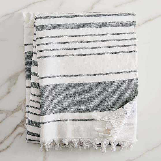 Organic Turkish Tassel Towel, Bath Towel, Black | West Elm (US)