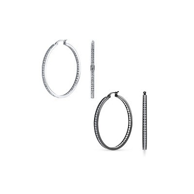 Bling Jewelry Set of 2 Round Channel Set CZ Hoop Earrings Black Plated Stainless Steel 2 Inch Color - Black Set | Target