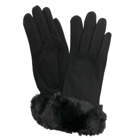 Womens Black Faux Fur Stretch Fit Texting & Tech Touchscreen Gloves | Walmart (US)