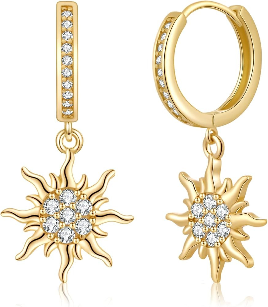 ToHeart Gold Sun Earrings for Women Sun Dangle Earrings Cubic Zirconia Earrings | Amazon (US)
