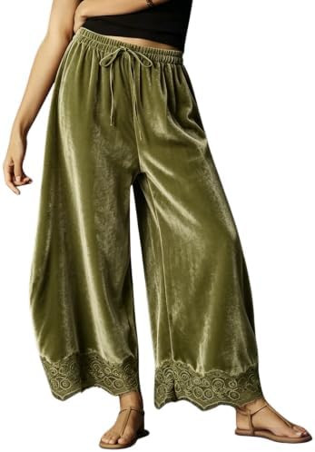 Lviefent Womens Lace Hem Balloon Pants Velvet Drawstring Casual Trousers | velvet fabric, lace he... | Amazon (US)