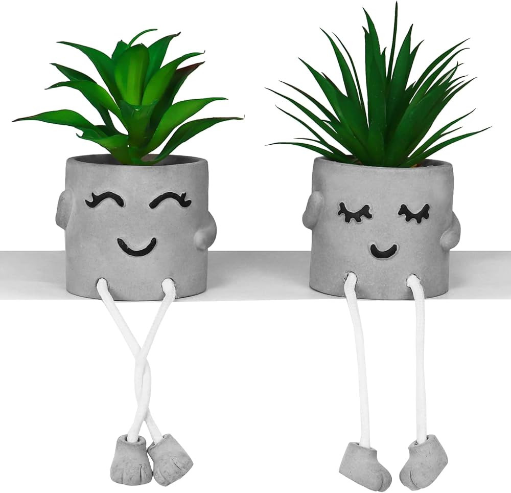 Zerzsy Faux Succulents in Cement Pots with Hanging Leg, Potted Mini Fake Plants for Desk Decor,Ki... | Amazon (US)