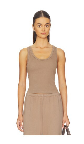perfectwhitetee Structured Rib Bra Friendly Tank in Brown. - size S | Revolve Clothing (Global)