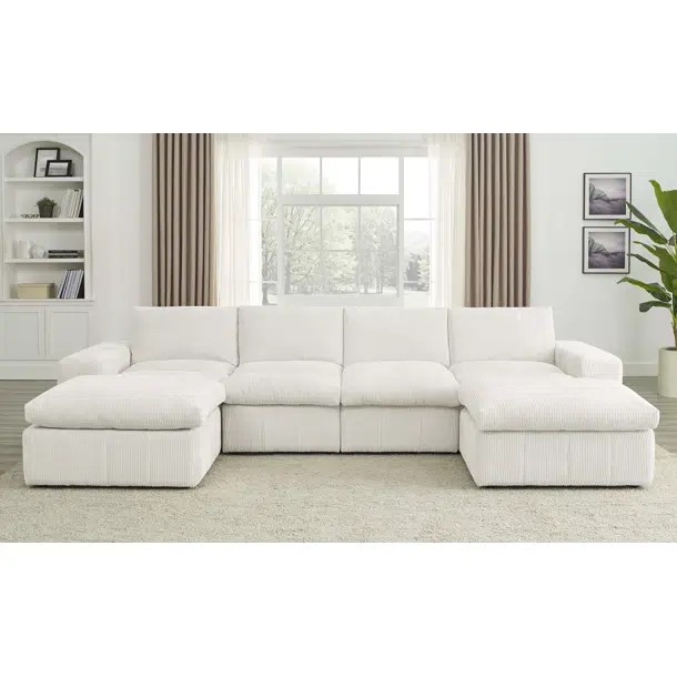 Tatman Linen Blend Sectional with 2 Ottomans | Wayfair North America