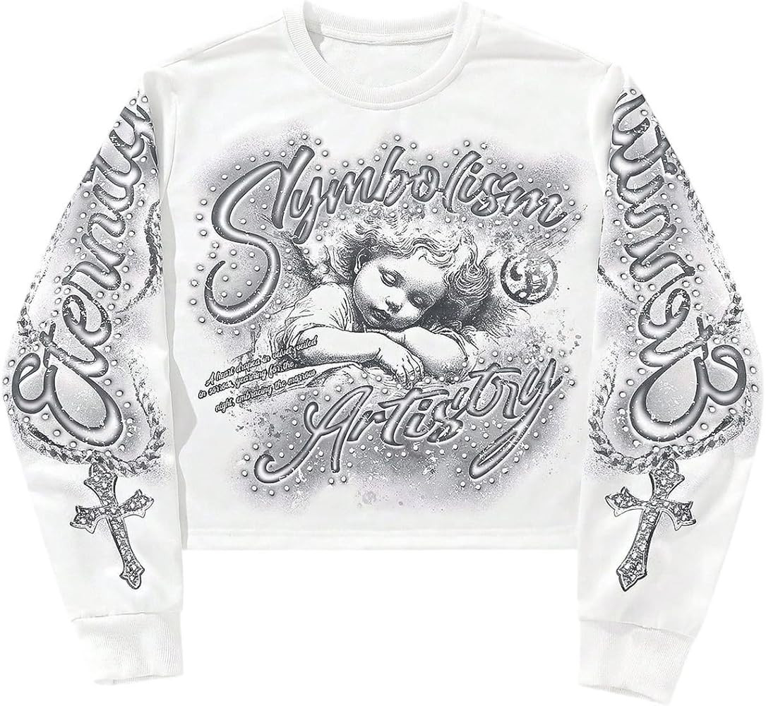 Men's Goth Vintage Y2K Graphic Sweatshirts Long Sleeve Crewneck Pullover Grunge Streetwear Top | Amazon (US)