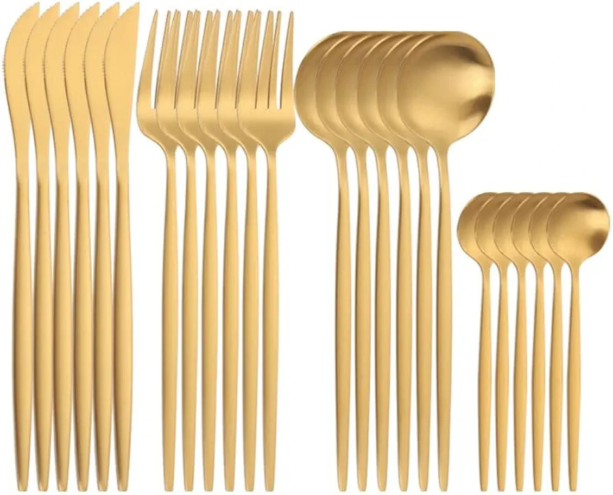 Talheres 24 Peças Aço Inox Faqueiros Com Colher Facas Garfo (Ouro 24Peças) | Amazon (BR)