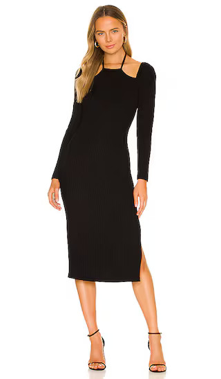Ribbed Long Sleeve Midi Dress in Rich Black | Revolve Clothing (Global)