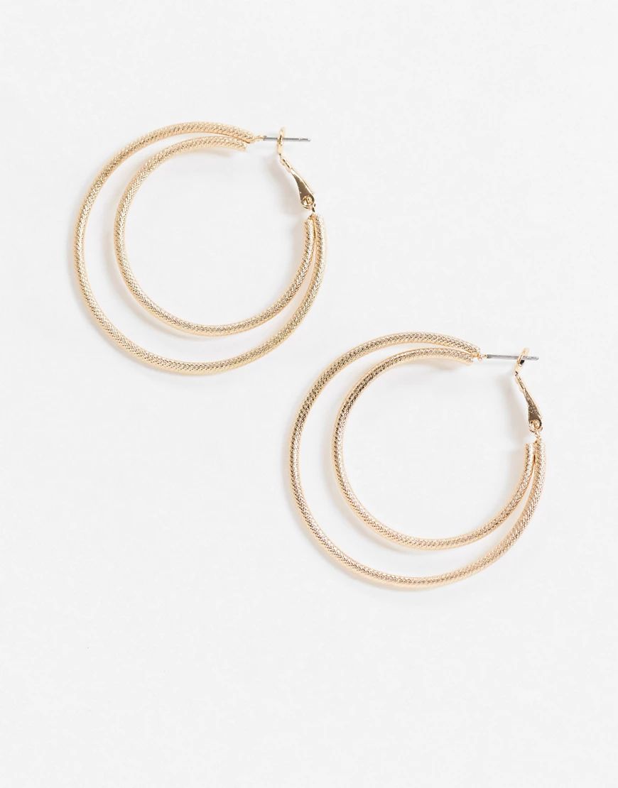 ASOS DESIGN hoop earrings with textured double hoop in gold tone | ASOS (Global)