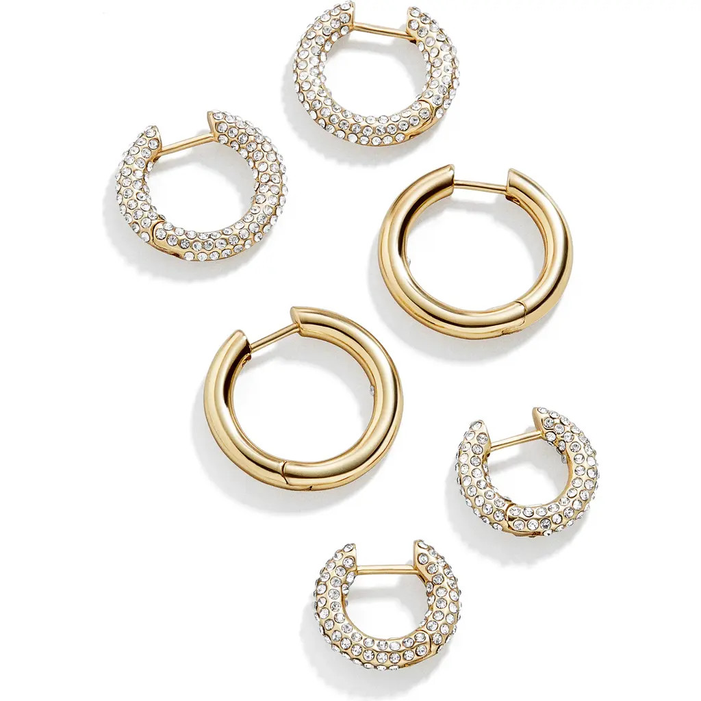 BaubleBar Lucy Set of 3 Huggie Hoop Earrings in Gold at Nordstrom | Nordstrom