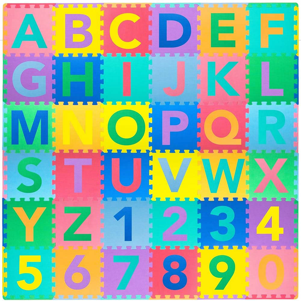 ProSource Kids Foam Puzzle Floor Play Mat with Shapes & Colors 36 Tiles, 12"x12" and 24 Borders | Amazon (US)