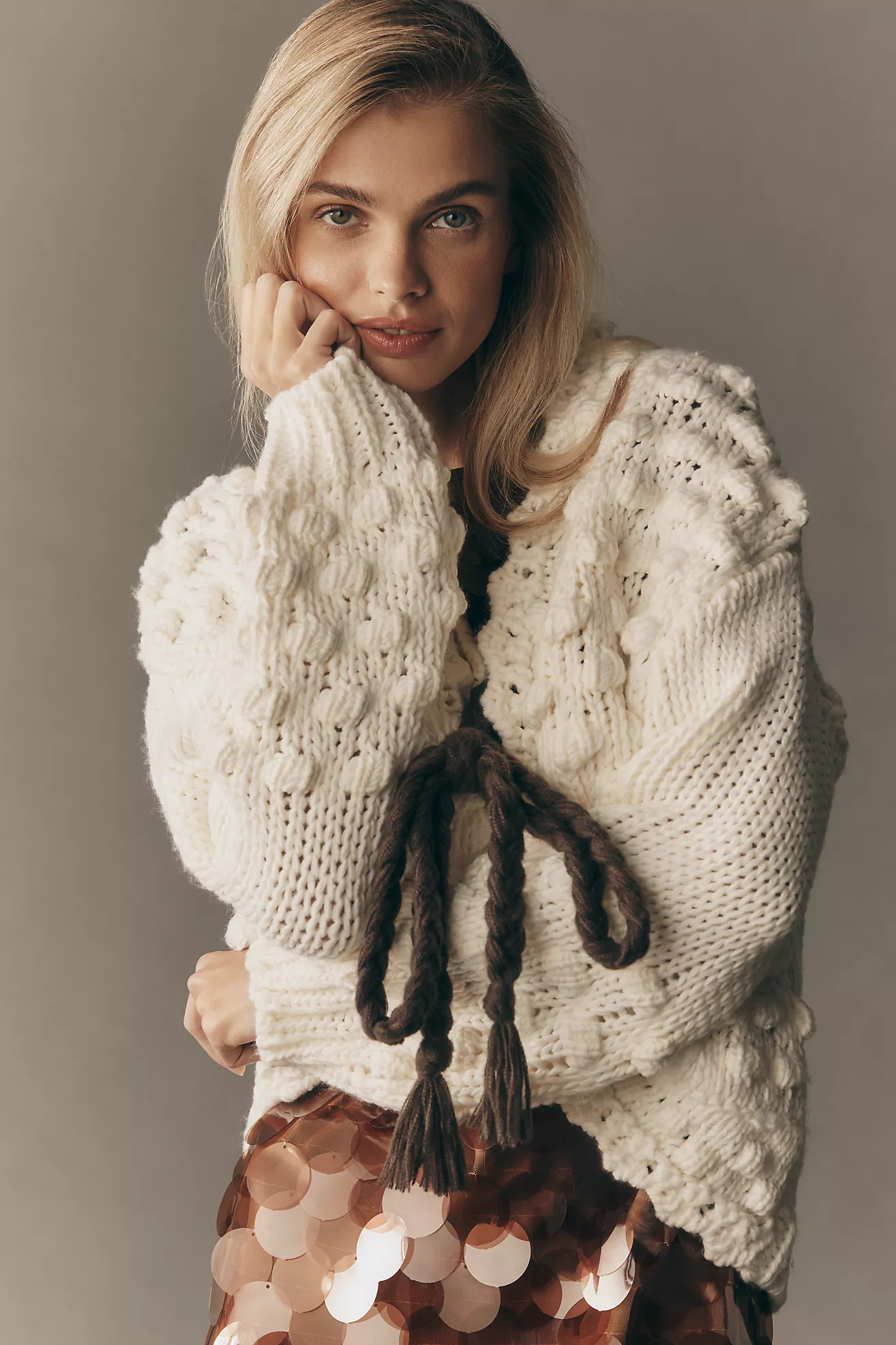 By Anthropologie Textured Tie-Front Cardigan Sweater | Anthropologie (US)