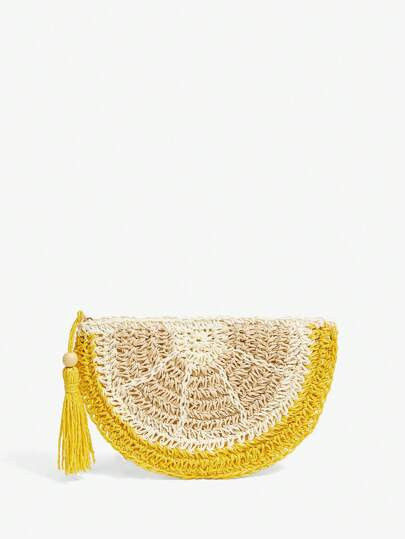 SHEIN SXY Women Clutch, Straw Bag, Fashionable, Elegant, Simple, Personalized, Versatile, Lemon Shape, For Beach, Vacation, Holiday, Summer, Seaside, Yellow - Size one-size | SHEIN