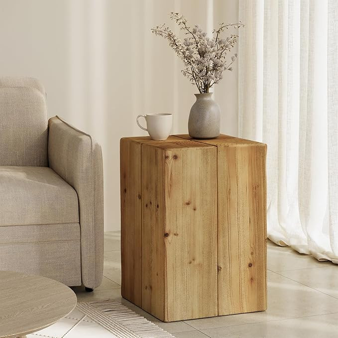 LITTLE TREE Solid Wood End Table, Square Side Table for Living Room, Fir Wood Couch Side Table, N... | Amazon (US)