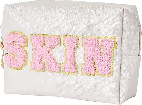 Preppy Patch Skincare Bags Travel Makeup Bag Varsity Letter Cosmetic Toiletry Cute Bag for Teen G... | Amazon (US)