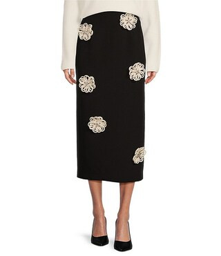 Jolie Crepe Floral Applique Sheath Midi Skirt | Dillard's