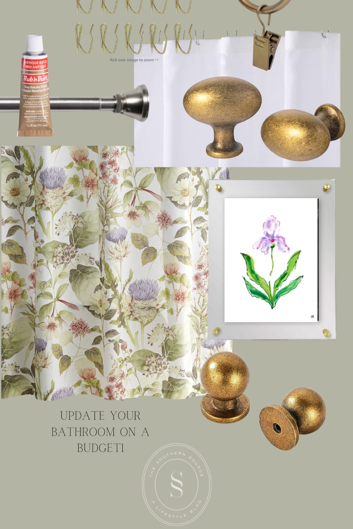 Designer bathroom on a budget! Brass hardware knobs from Amazon, fabric shower liner, and bold printed shower curtain elevated this space instantly! Painted the whole room in Farrow & Ball “Blue Gray” in semi-gloss that i had left over from painting my bedroom trim & doors! 

#LTKhome #LTKSale #LTKstyletip