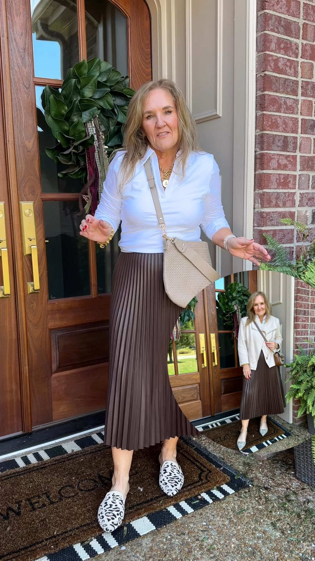 Skirt size medium 
Knit top size large. Def size up. 
And moto jacket order your larger size 
10% off code NANETTE10 on the jacket 

Faux leather skirt banana republic factory 

#LTKFindsUnder100 #LTKSeasonal #LTKOver40