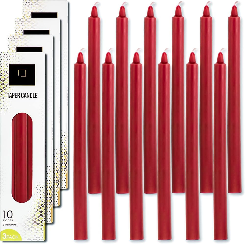 DecorRack 12 Red Taper Candles, 10 inch, Unscented Long Lasting and Smokeless, Premium Quality Di... | Amazon (US)