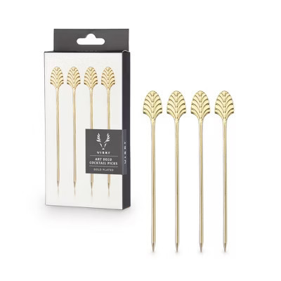 Viski Gold Art Deco Cocktail Picks-Heavy Duty Toothpicks Stainless Steel Metal Drink Skewers Barware Accessories, 5inch Set of 4 | Target