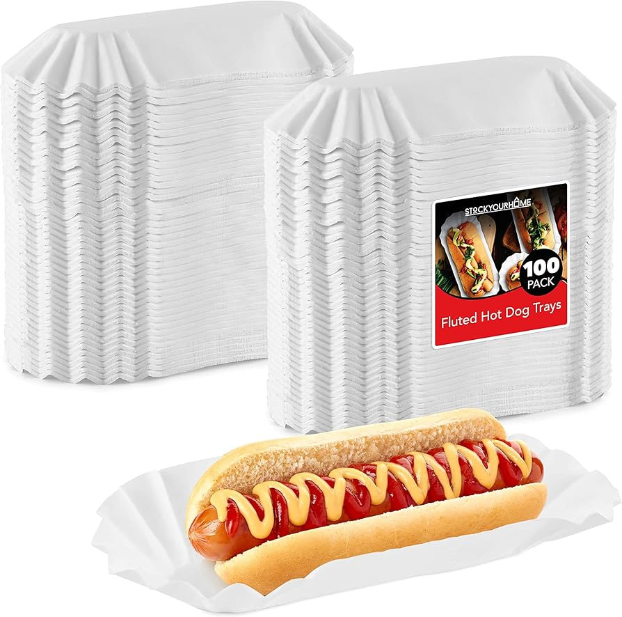 Stock Your Home Paper Hot Dog Trays (100 Pack) 6” Fluted Paper Hot Dog Liners - Disposable Whit... | Amazon (US)