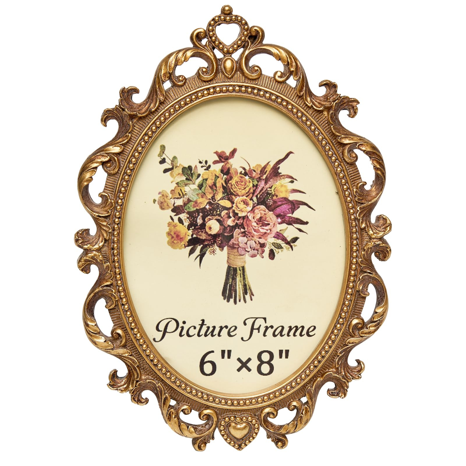 JANDERART Vintage Oval Picture Frame 6x8 Inch, Antique Ornate Photo Frames with Glass Front, Scro... | Amazon (US)