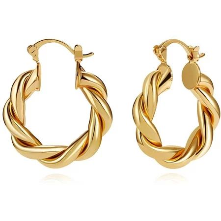 YOITEA Twisited Gold Chunky Hoop Earrings For Women 14K Gold Plated High Polished Lightweight Hoops  | Walmart (US)