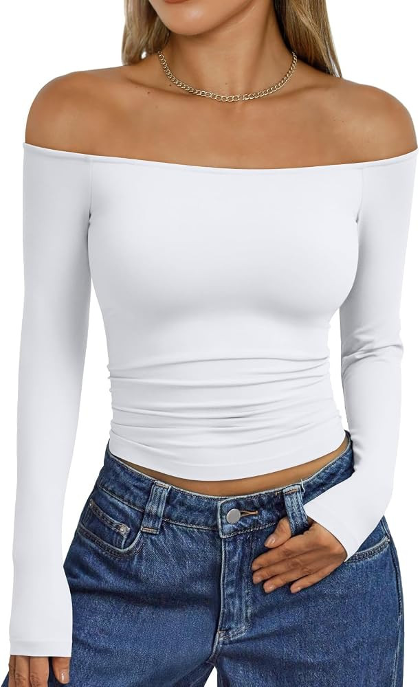 Trendy Queen Womens Off The Shoulder Tops Going Out Basic Sexy T Shirts | Amazon (US)