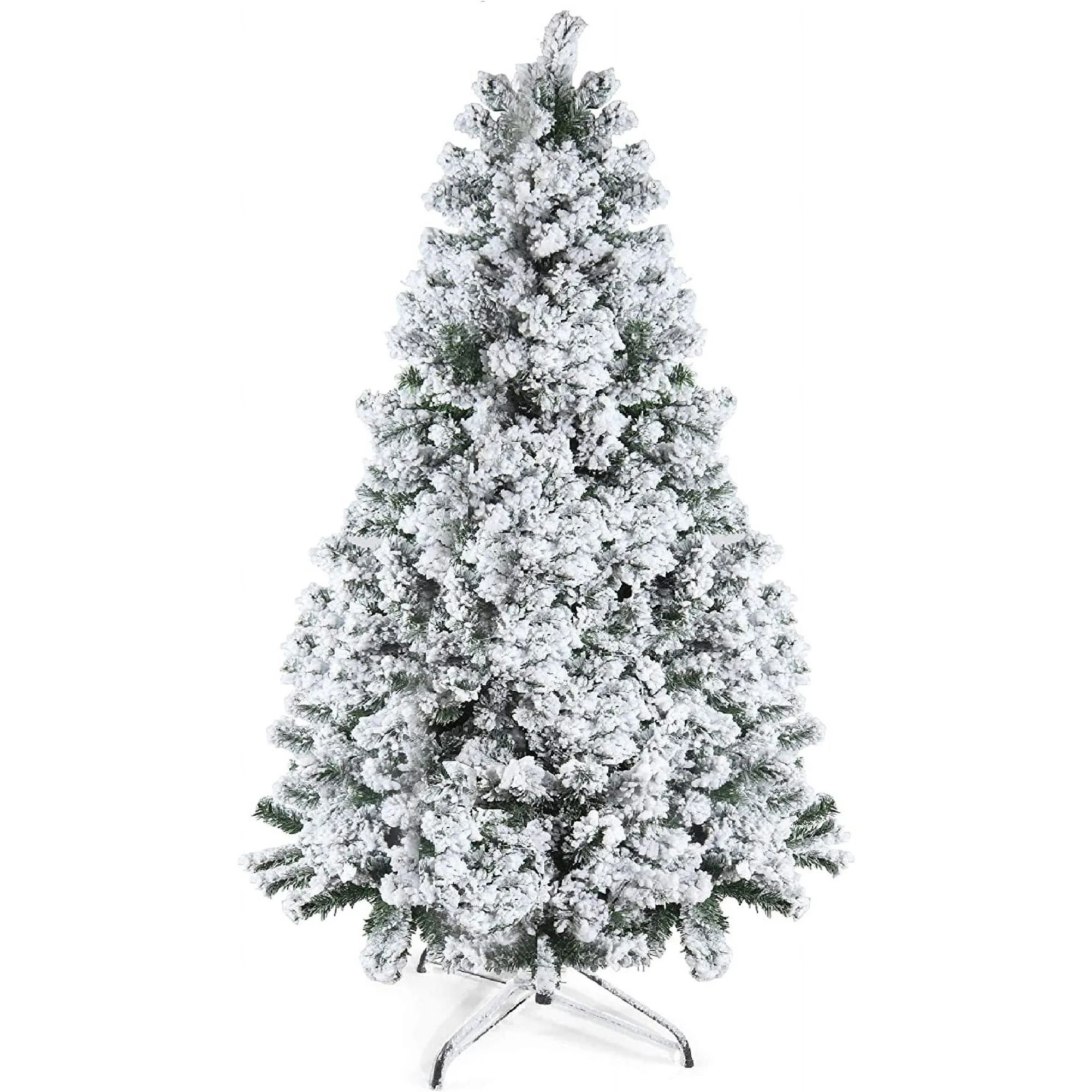 Prextex 6ft Snow Flocked Christmas Tree - Premium Christmas Tree with Metal Stand & 1200 Tips | Walmart (US)