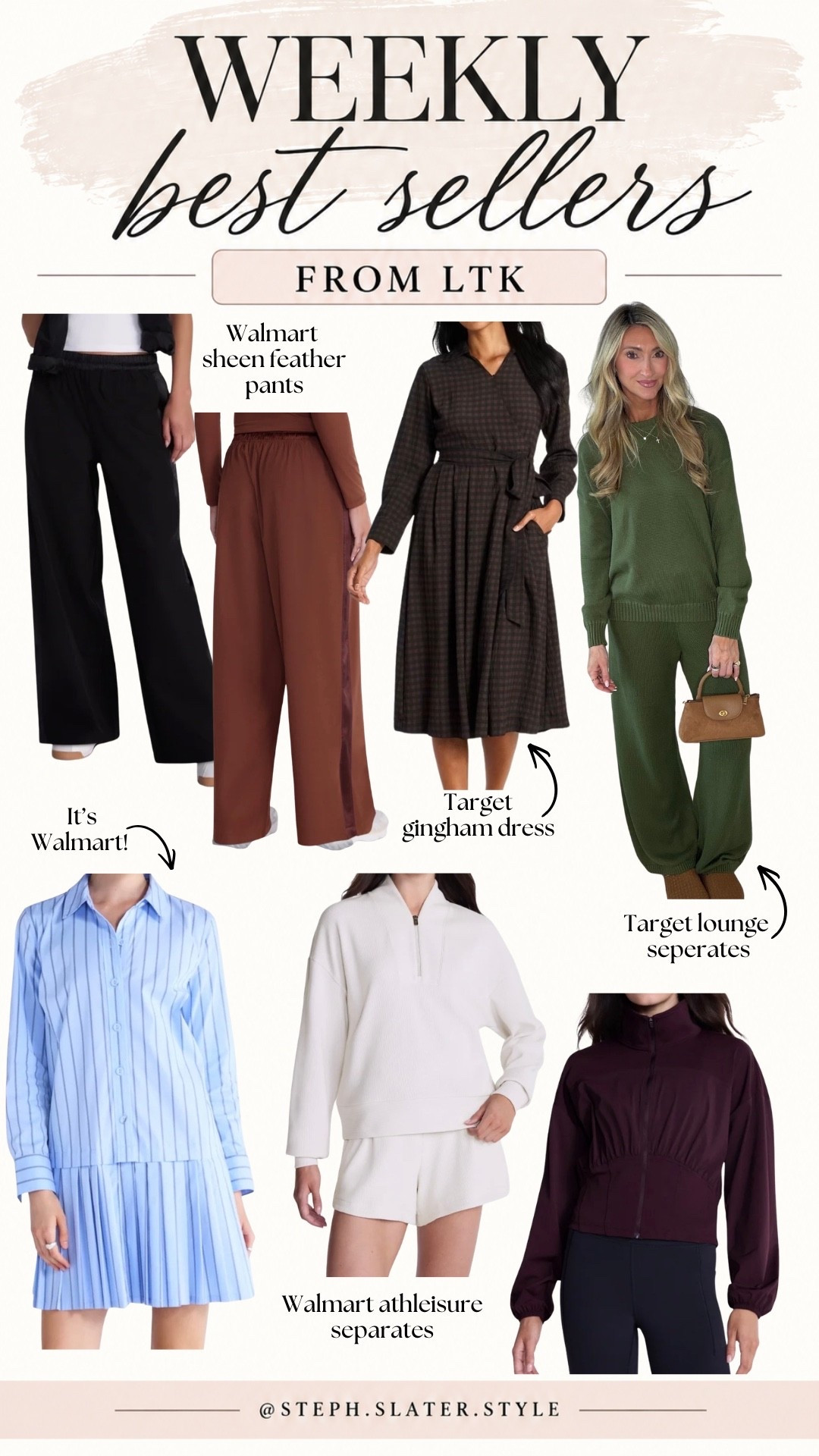 This weeks best sellers!! 

Walmart pants, sets, the perfect look for less dress, Target new arrivals

#LTKgrwm #LTKxWalmart #LTKSaleAlert