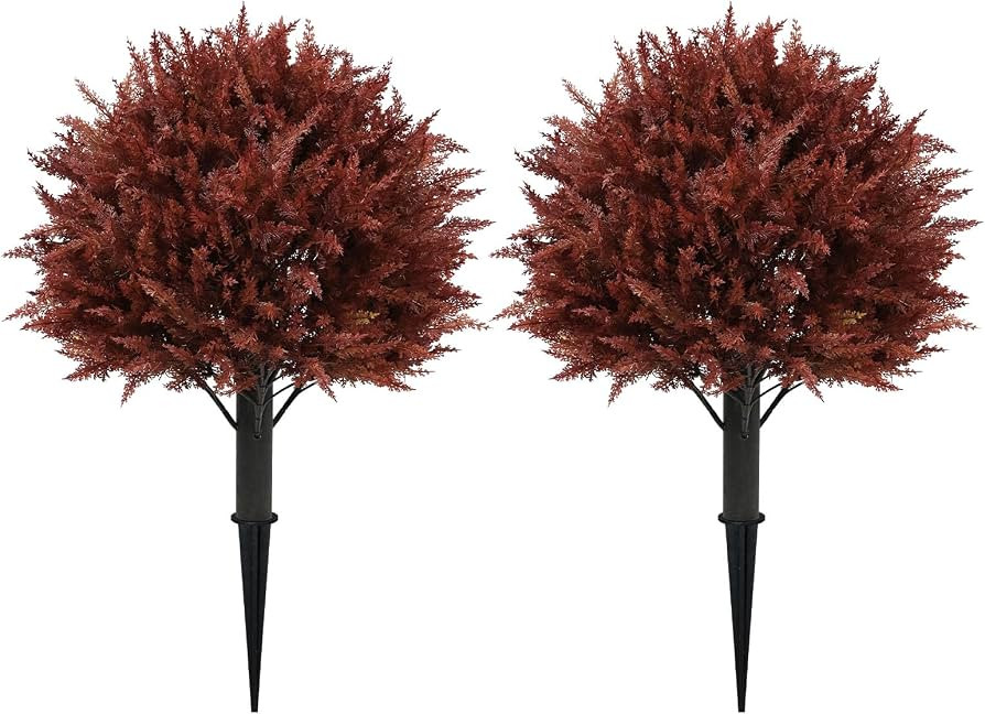 24" Artificial Fall Outdoor Plants, Faux Cypress Bushes & Shrubs, Set of 2 | Amazon (US)